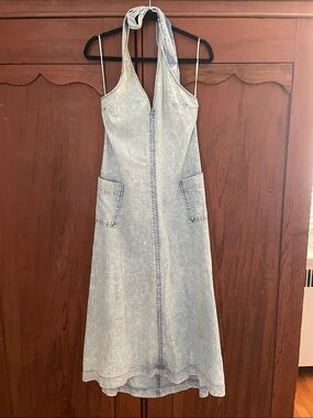 TALULAH Light Blue Denim Halter Maxi Dress